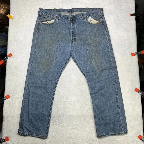 Levi's 501 Jeans Blue Denim‎ Mid Rise Classic Straight Button Fly 43X29 - Flaws