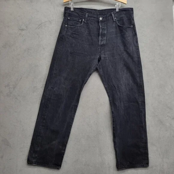 Levis 501‎ Jeans Mens 38x34 Black Denim Tapered Dark Wash Button Fly Black Label
