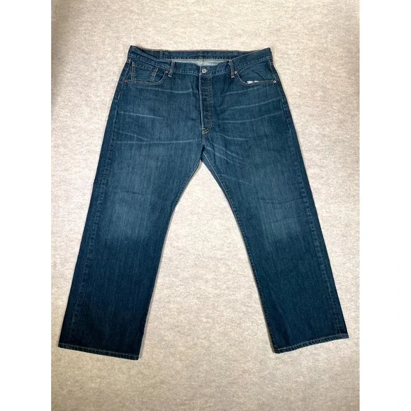 Levi's 501 Jeans Mens 42x30 Blue Denim Cotton Distressed‎ High Rise Straight Leg