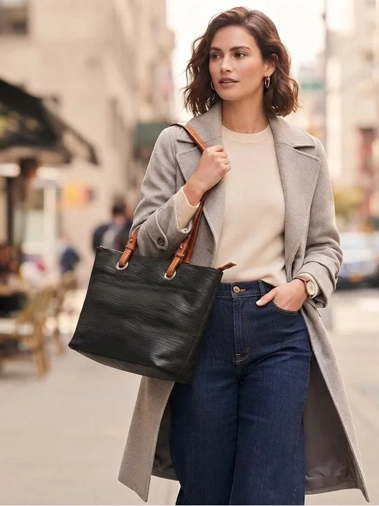 Dooney & Bourke Black Tote with Brown Leather Handles
