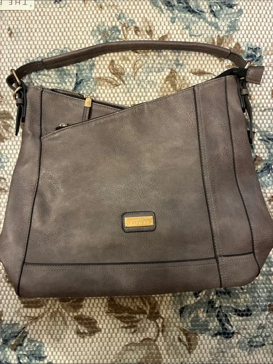 Adrienne‎ Vittadini Gray-Taupe Shoulder Bag with Gold Logo Plate