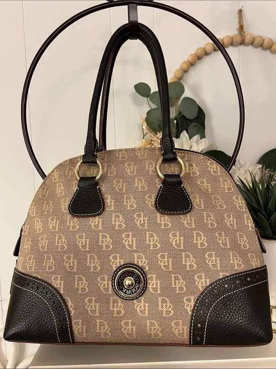 Dooney & Bourke Tan & Dark Brown Monogram Dome Satchel