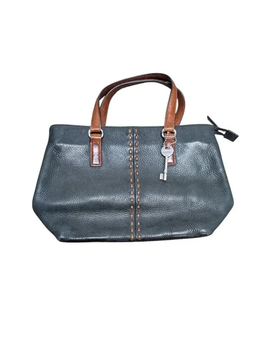 Fossil Leather Small Satchel Bag Black with Brown Handles with Key