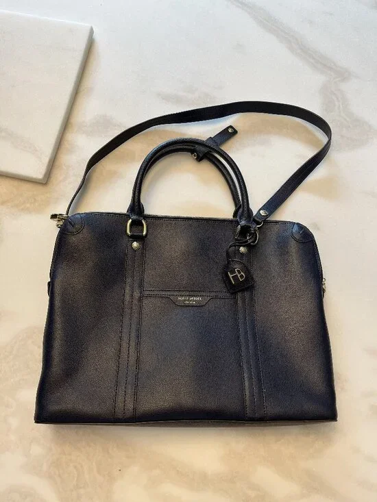Henri Bendel Navy Blue Laptop Satchel Briefcase Excellent Used Condtion