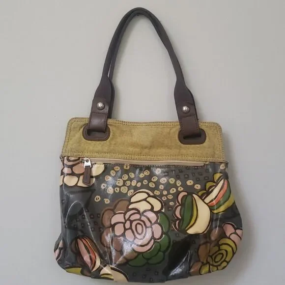 Fossil Key-Per Floral Satchel Tote Purse