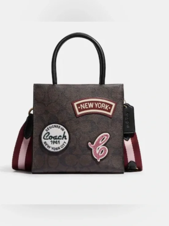 Coach Brown Satchel with Pink & Burgundy Patch Accents