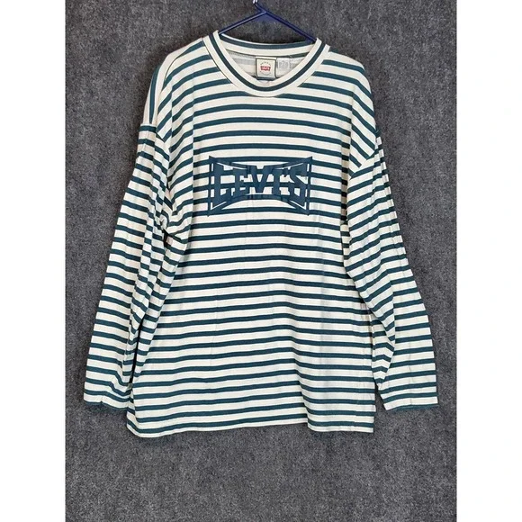 Vintage Levi's Striped‎ Long Sleeve T-Shirt XL Cotton Graphic Logo Tee