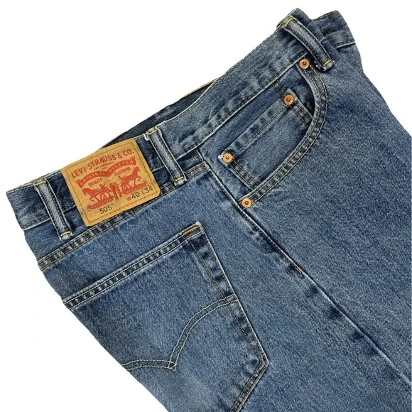 Levis‎ 505 Jeans Mens 40x34 Blue Regular Straight Medium Wash Mid Rise Denim EUC