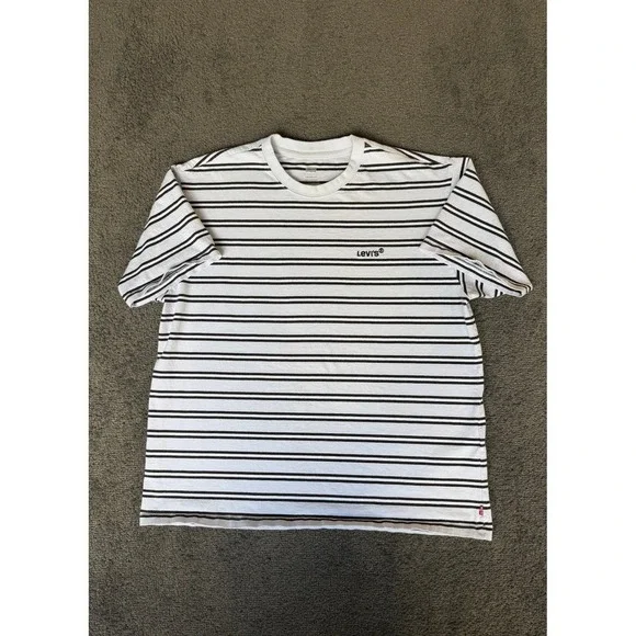Levis Vintage Fit Striped T-Shirt Mens Large White Black Short Sleeve Cotton Tee