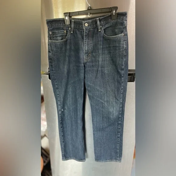 Levi's 514 jeans men's 36x32 blue distress right knee & left pocket see‎ pics