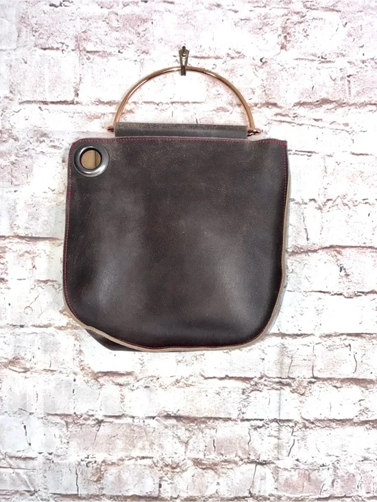 Just Cavalli Dark Brown Leather Top-Handle Satchel with Metal Accent