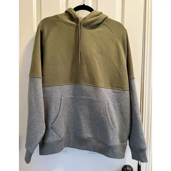 Levi's Sweatshirt Men's Medium Green/Grey Hoodie Long Sleeve Excellent Condition