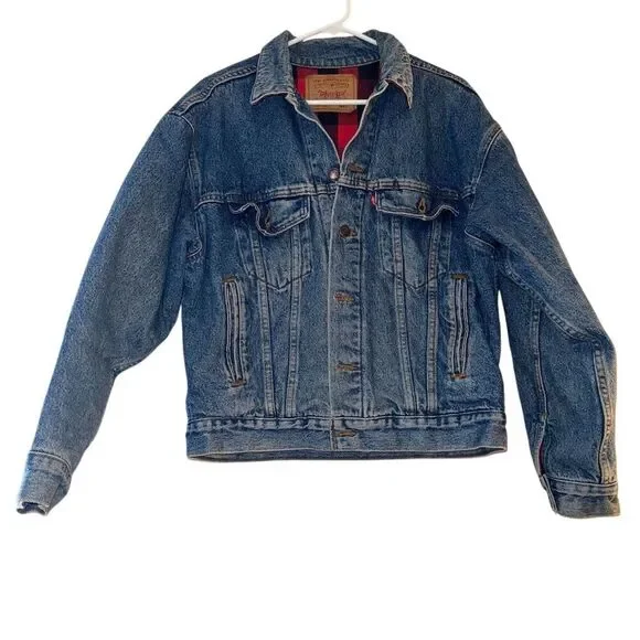 Levi's Men's Vintage, Blokecore Trucker Jacket S Blue Buffalo Plaid Lined Denim‎