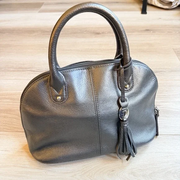 Tiganello Pewter Metallic Leather Handbag