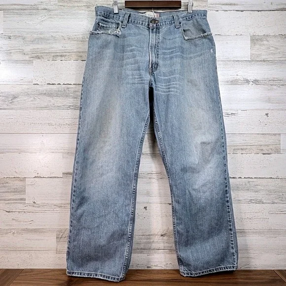 Levis 569 Loose Straight Jeans 38x30 Light Wash Distressed Y2K Rare Blank R Tab