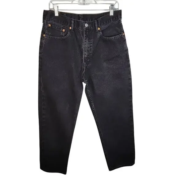 Levi's 550 Black Denim Relaxed Fit Jeans W34 L30 Vintage Style Size: 34 x 30