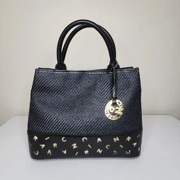 Nina Ricci Maroquinerie Black Straw‎ and Leather Handbag
