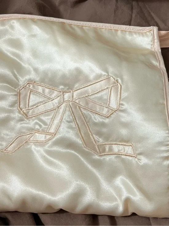 Vintage Satin Lingerie Envelope with Embroidered Bow - Cream & Blush
