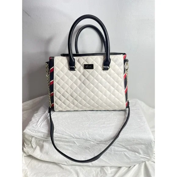 Luv Betsey by Betsey Johnson Satchel Handbag Black White Red Striped Chain Strap