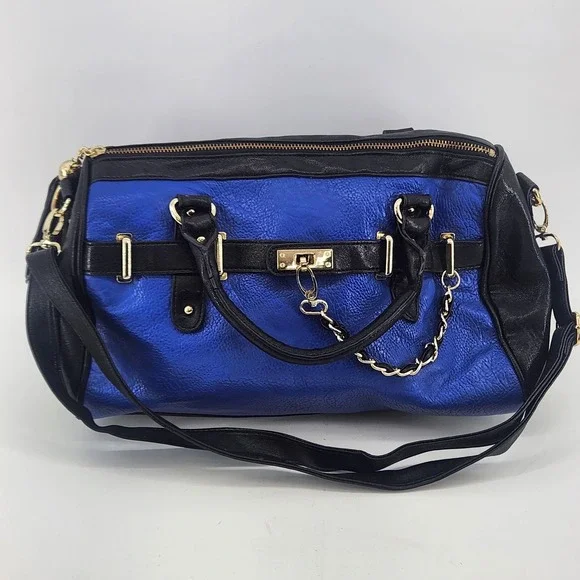 Steve Madden Satchel‎ Bag Blue Black Gold Hardware Shoulder Handbag
