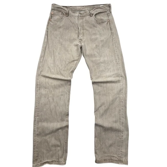 Levis 501 Button Fly White Oak Cone Denim Jeans Tan Mens 38x36 USA