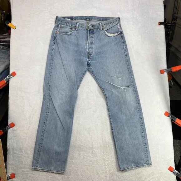 Levi's 501 Taper Jeans Blue Denim Mid Rise Classic Button Fly 34X30 -‎ Flaws