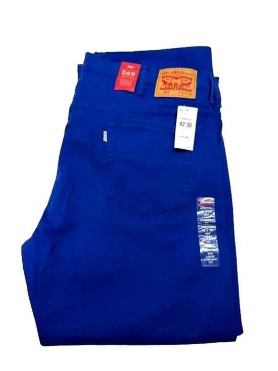 NWT $59.50 Levi's 569 Loose Straight Fit Stretch Men's Jeans 42X30 Bold Blue