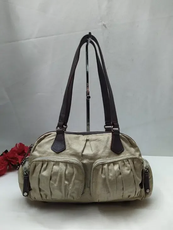 MZ Wallace Beige Leather Zipper Pockets Double Handles Satchel Shoulder Bag