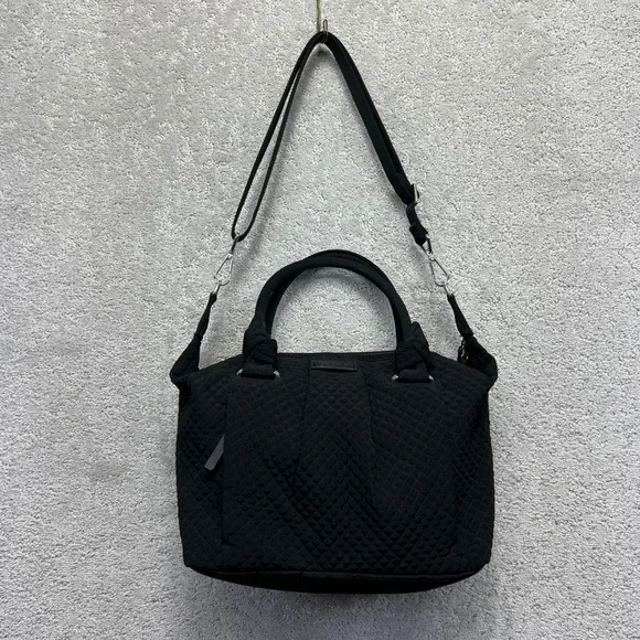 Vera Bradley Hadley Satchel Crossbody Bag Black Floral Lining Quilted Microfiber