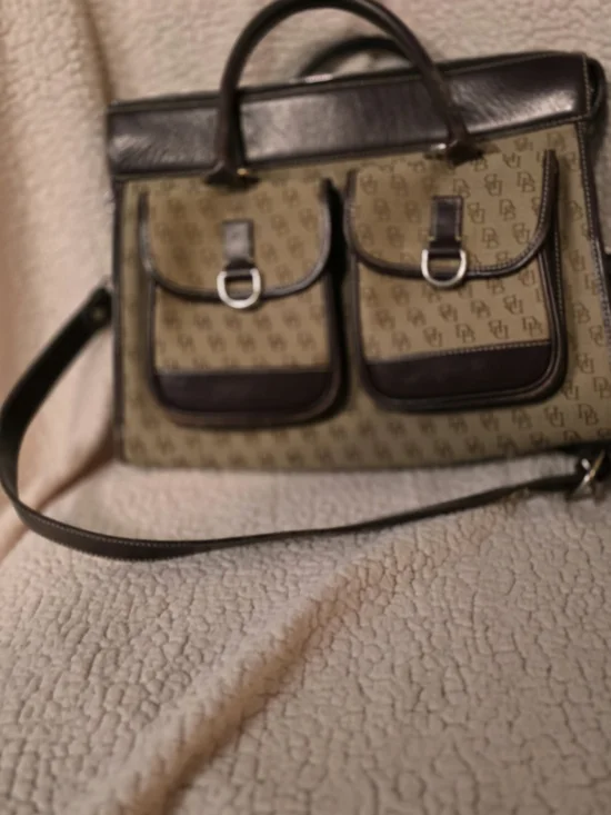Dooney And Bourke Monogram Canvas Satchel with Dark Brown Leather Trim