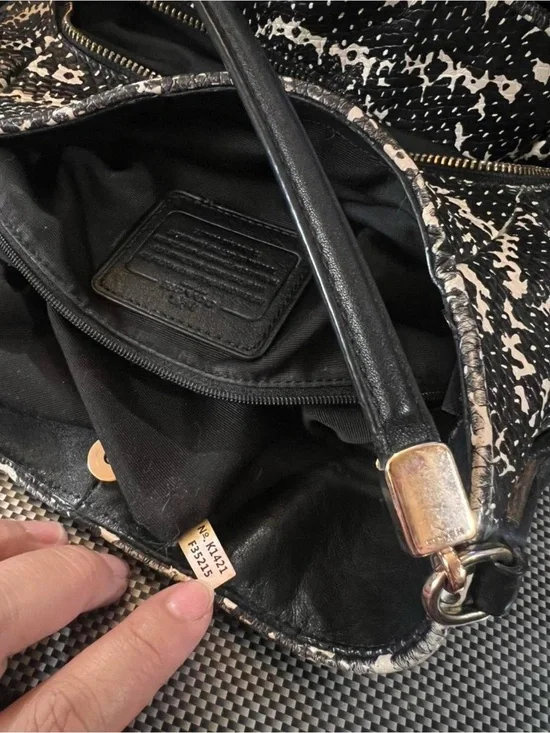 Coach Classic Black Shoulder Bag with Patterned Side Panels