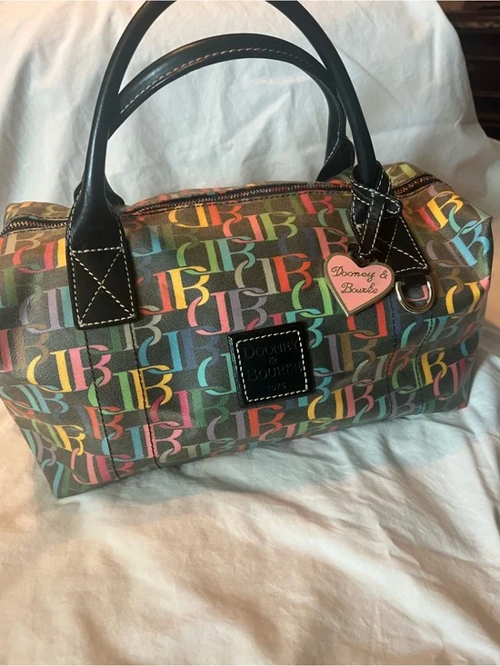 Dooney & Bourke Multicolor Logo Satchel with Black Trim