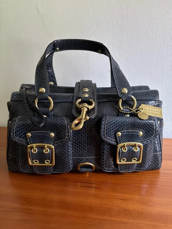 Coach Limited Legacy Exotic Mandy Satchel in Midnight Blue Python Leather #10368