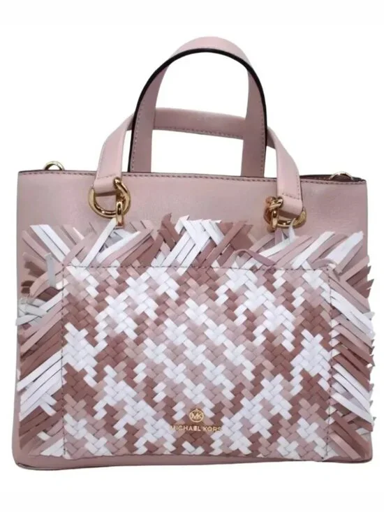 Michael Kors Blakely Bucket Satchel Bag Purse Woven Leather With Gold Trim