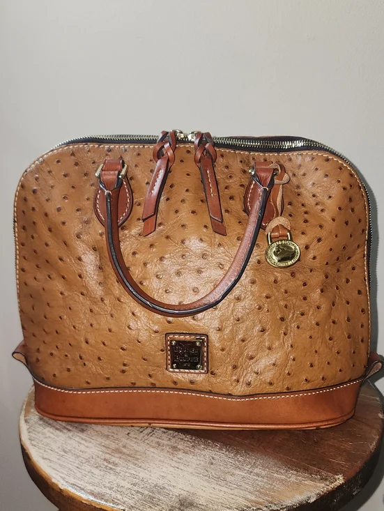 Dooney & Bourke Tan Brown Ostrich Embossed Satchel Purse Project