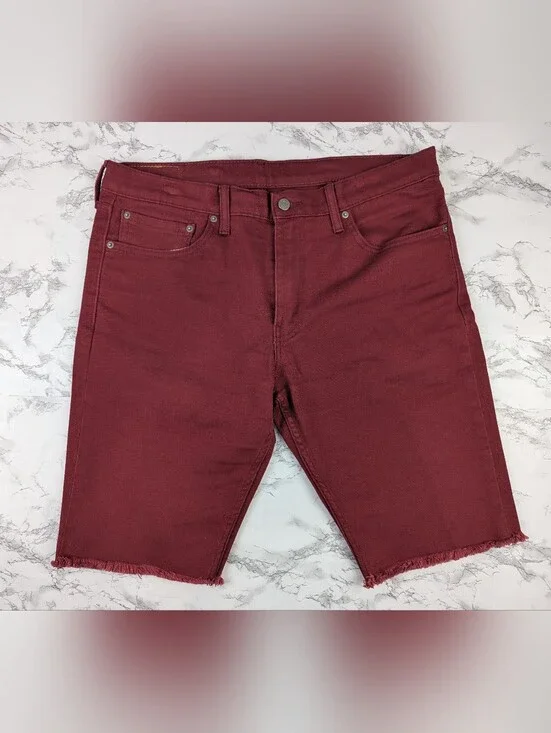 Levi's 511 Slim Custom Cut-Off Denim Shorts Burgundy Maroon Men's Size 36