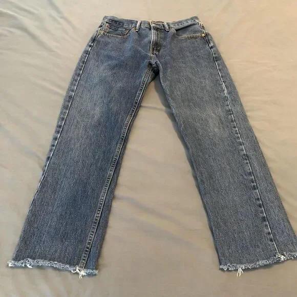 Levis 505 Jeans Mens 31x27 Blue Medium Wash Straight Leg Raw Hem Denim‎ Pants