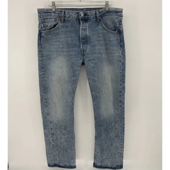 Levi's 502 Regular Taper Jeans Men 36x32 Light Faded Stonewash Button Fly