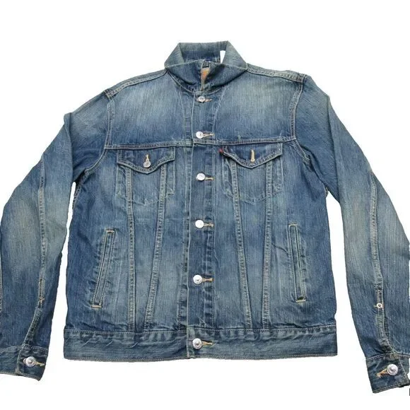 Y2K Levis Denim Jacket Mens Medium Cotton Medium Wash Pockets‎ Button Trucker