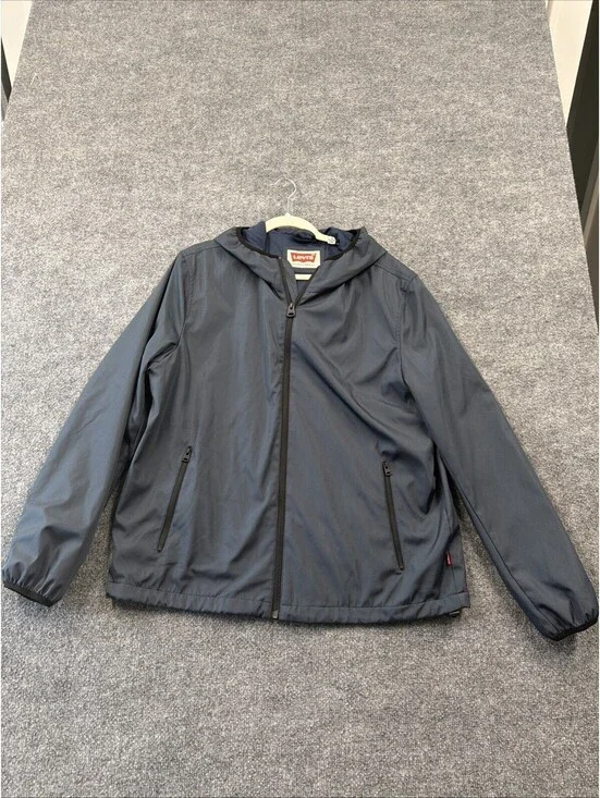 Vintage 90's G Mens Leve by Levis Strauss Navy Blue Windbreaker With Hood Medium