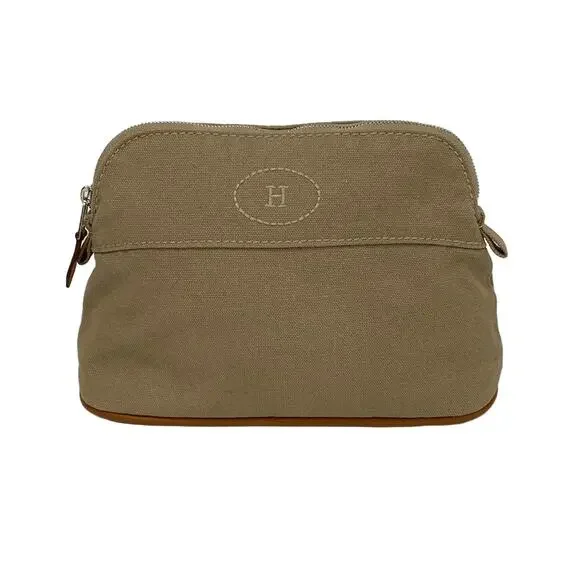 Hermès Bolide Pouch 20 Pouch Light Brown Canvas Leather