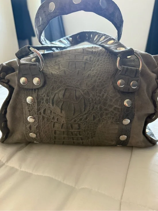 Hammitt Westwood Satchel in grey croc leather and suede