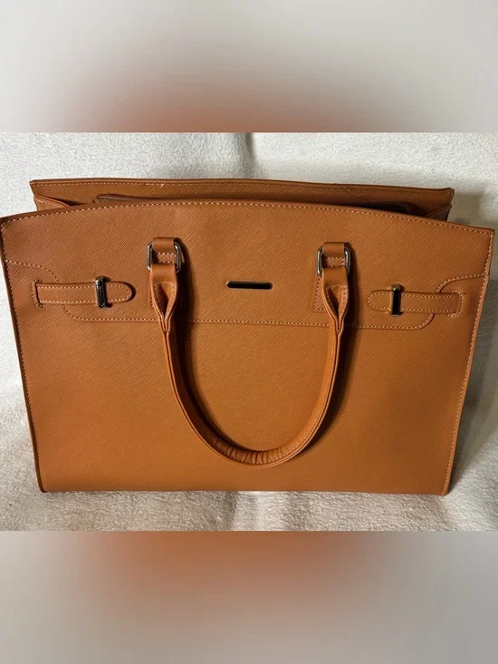 Laptop Tan Leather Tote Bag with Top Handles,water proof lightweight