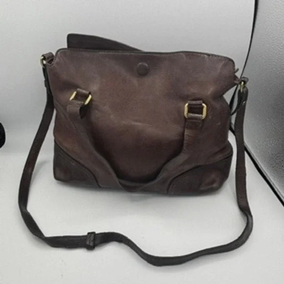 Frye Claude Crossbody Satchel Bag Gold Brown Leather Boho School Work Purse