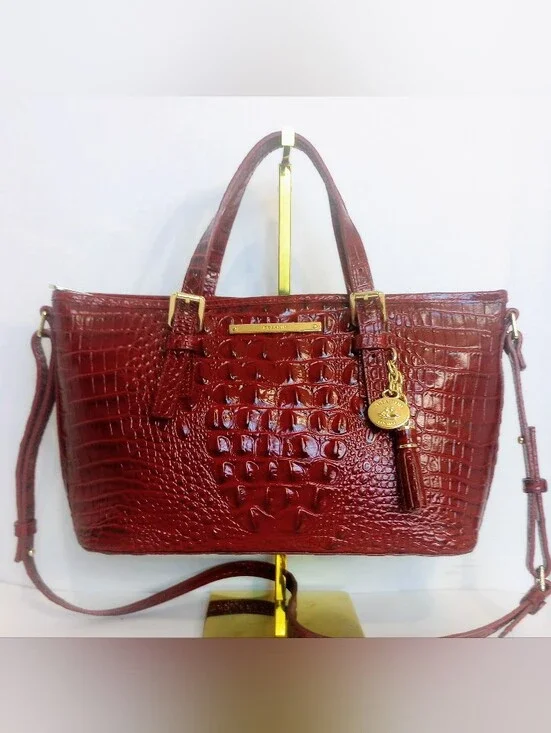 Brahmin Red Mini Asher Crocodile Embossed Leather Crossbody Satchel Purse