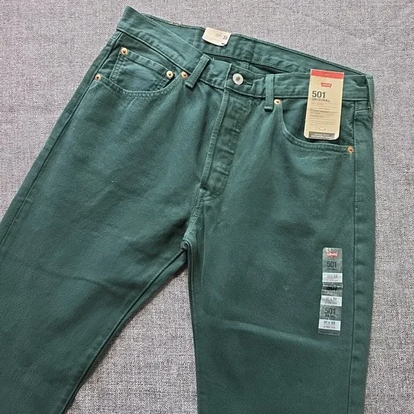 Levis 501 Original Fit Jeans Green 31x32 Straight Leg Button Fly Mens NWT