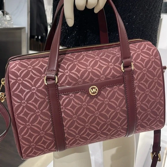 MICHAEL KORS JST TRAVEL MEDIUM DUFFLE SATCHEL SHOULDER CROSSBODY BAG MK OXBLOOD