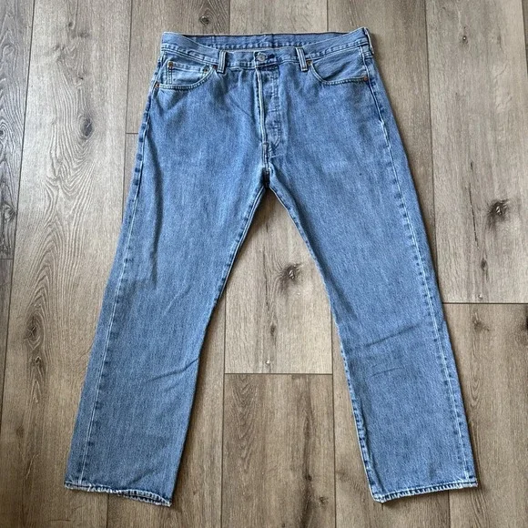 Levis 501 Jeans Mens 36x29 Blue Denim‎ Pants Button Fly Straight Classic #743