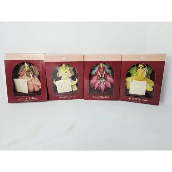 Kurt S Adler Spirit of the Woods angel fairy ornaments NIB set of 4 flowers‎