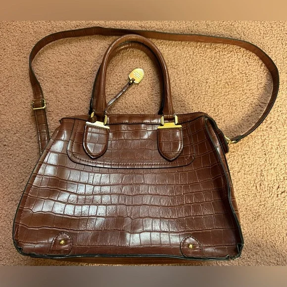 EUC London Fog Crocodile Crossbody Shoulder Bag Clean Inside Brown Gold